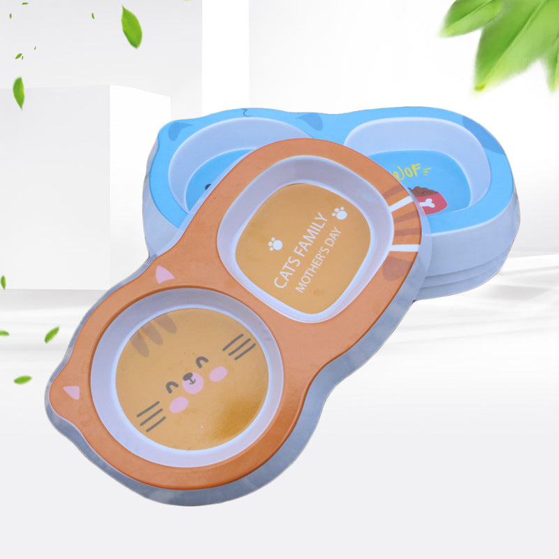 Cartoon Printed Cat And Dog Double Bowl Melamine Pet Imitation Ceramic Nano Dish Small And Medium-Sized Dog Basin