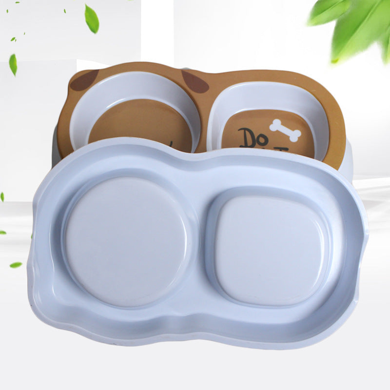 Cartoon Printed Cat And Dog Double Bowl Melamine Pet Imitation Ceramic Nano Dish Small And Medium-Sized Dog Basin