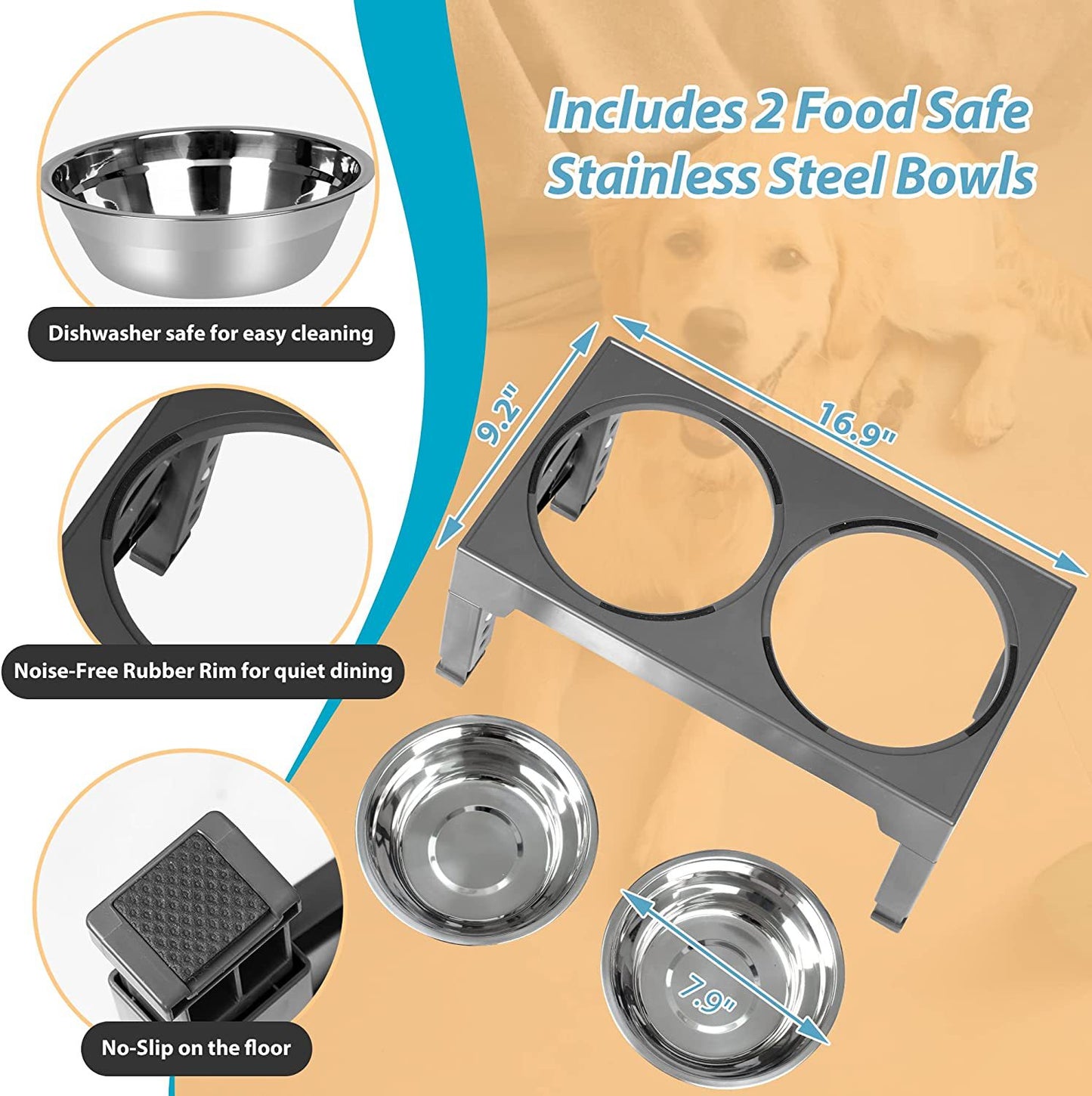 Pet Elevated Dog Bowls, Adjustable Raised Dog Bowls With No Spill Dog Water Bowl And Stainless Steel/Slow Feeder Dog Bowl, Dog Bowl Stand For Small Medium Large Dogs,Cats & Pets (Plastic)