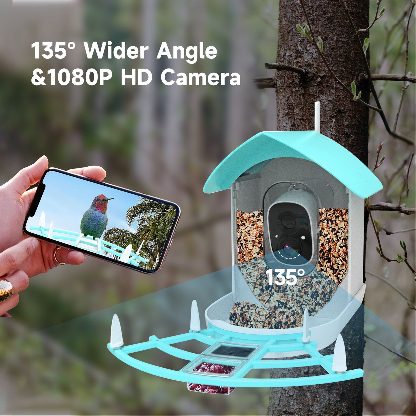 Smart Bird Feeder Camera, Solar Powered, Ai Bird Species Identification, 1080P Hd Video, Wifi Wireless, Waterproof Outdoor Bird House, For Bird Lover