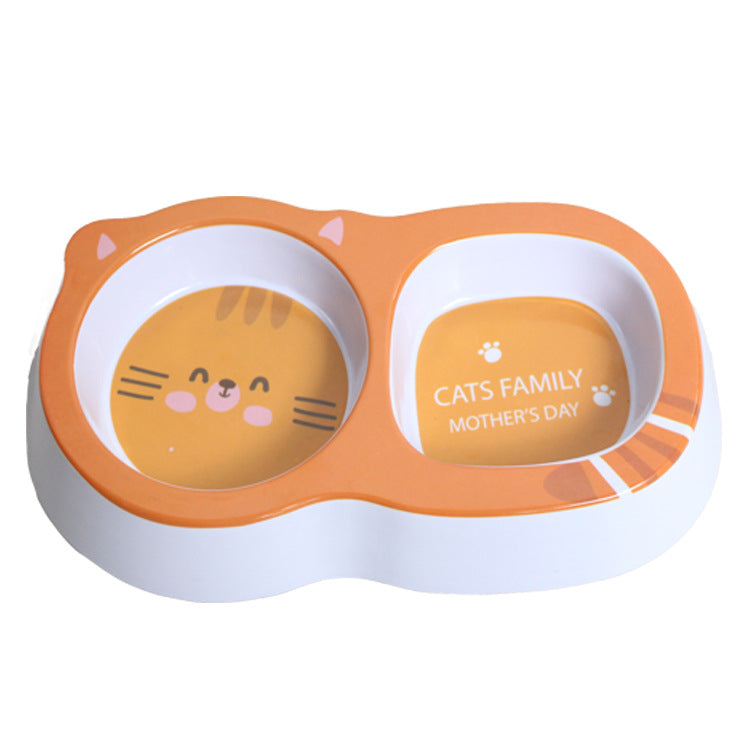 Cartoon Printed Cat And Dog Double Bowl Melamine Pet Imitation Ceramic Nano Dish Small And Medium-Sized Dog Basin