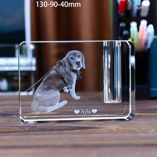 Pet Photo Crystal 3D Carved Souvenir Decoration Storage Dog Cat Hair Crystal Stone Reserved For Punching - Square Round Corner Long Hole Without Light