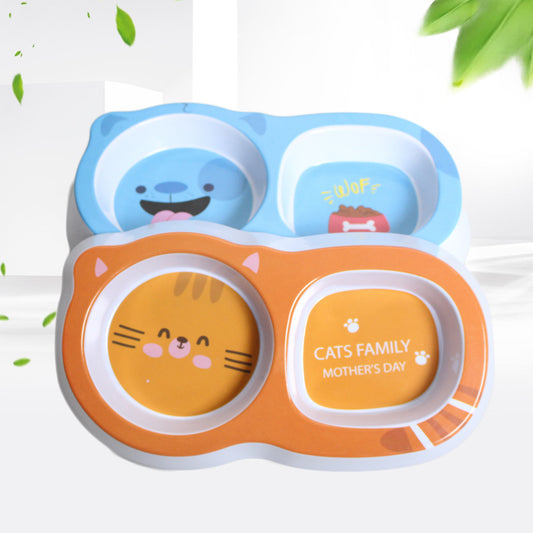 Cartoon Printed Cat And Dog Double Bowl Melamine Pet Imitation Ceramic Nano Dish Small And Medium-Sized Dog Basin