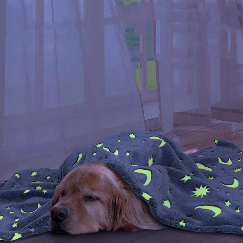 Pet Glow-In-The-Dark Blanket Dog Bath Towel Nest Mat Glow-In-The-Dark Coral Velvet Cover Mat Machine Washable Sleeping Mat