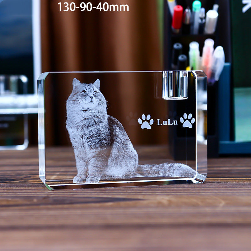 Pet Photo Crystal 3D Carved Souvenir Decoration Storage Dog Cat Hair Crystal Stone Reserved For Punching - Square Round Corner Long Hole Without Light