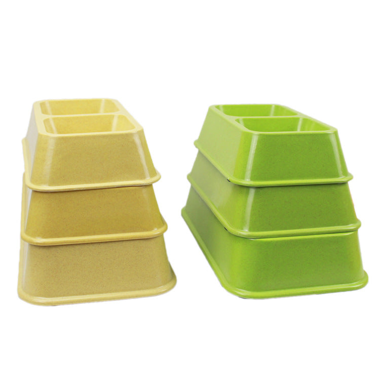 Manufacturers Bamboo Fiber Large, Small And Medium-Sized Dog Bowl Cat Bowl Melamine Dog Basin Eating Utensils Double Grid Long Double Pet Food Basin