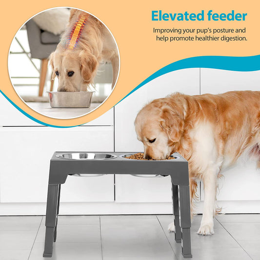 Pet Elevated Dog Bowls, Adjustable Raised Dog Bowls With No Spill Dog Water Bowl And Stainless Steel/Slow Feeder Dog Bowl, Dog Bowl Stand For Small Medium Large Dogs,Cats & Pets (Plastic)